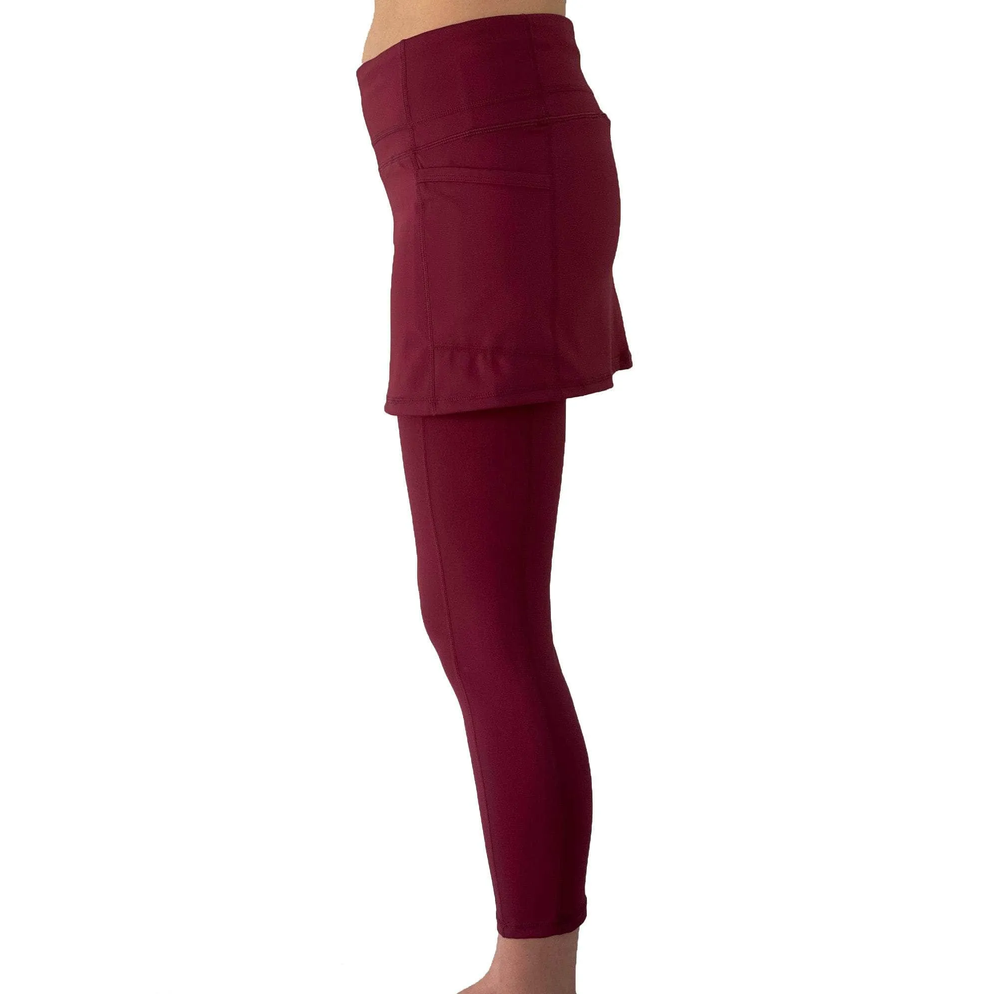 Cranberry Red 7/8th's Ankle Length Skirted Leggings with Pockets