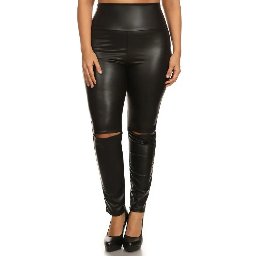 Faux Leather Split Knee Leggings