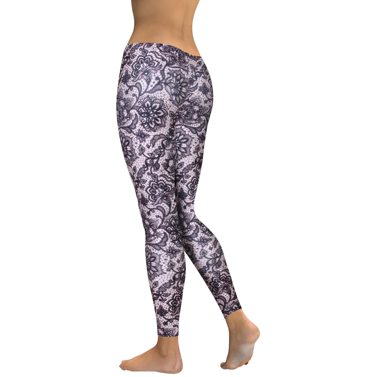 Women's Yoga Leggings -Grey Lace